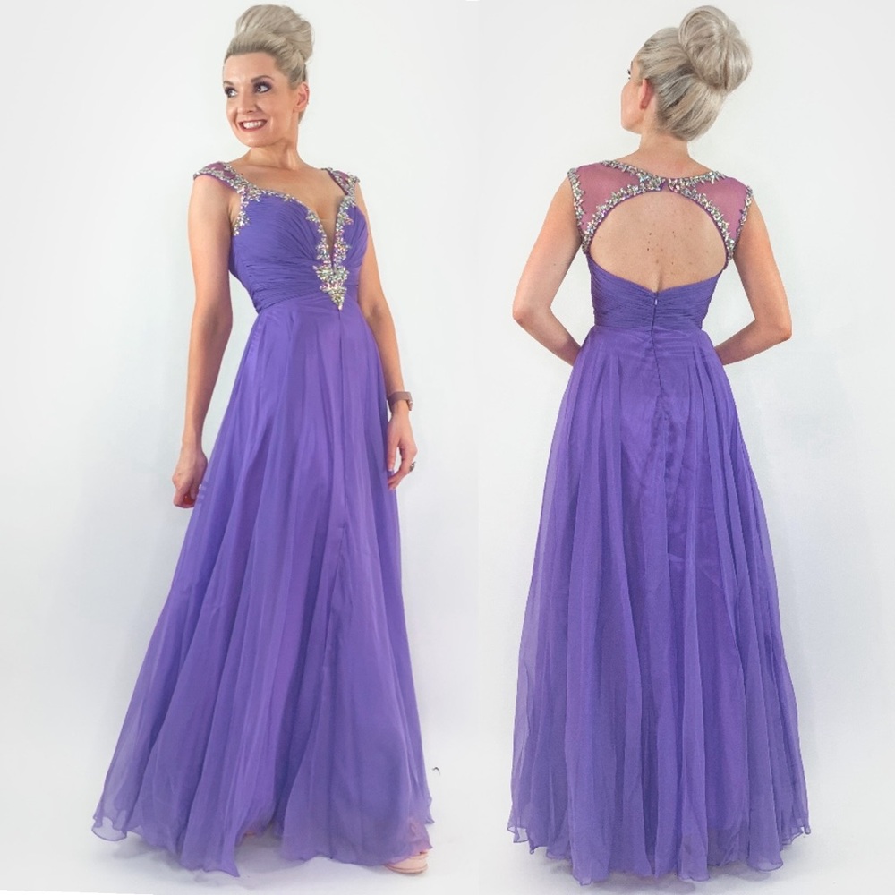 Purple Rhinestone Glam Pageant Prom Dress